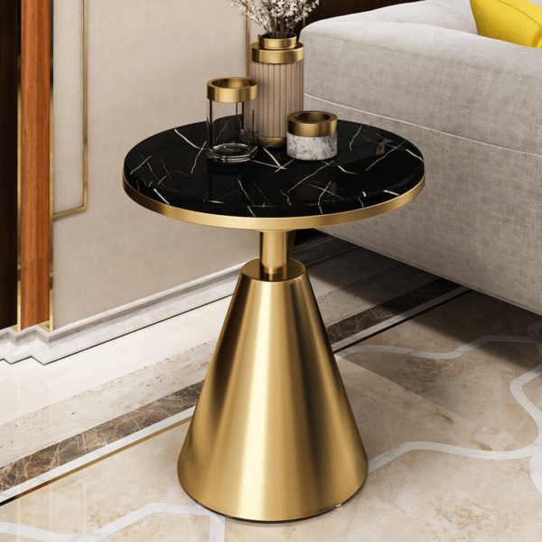 Brass Finish Classic Side Table With Gracy Marble