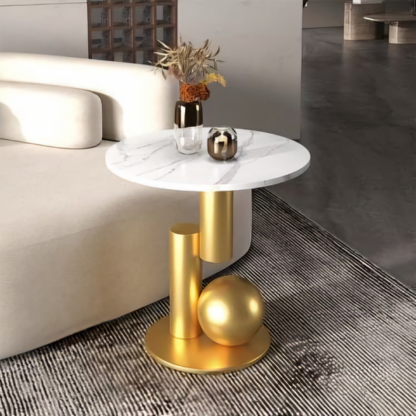 Ultra Designing Golden Finish Side Table with gracy marble