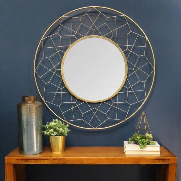 Modern Diamond Cut Shape Mirror With Golden Metal Frame
