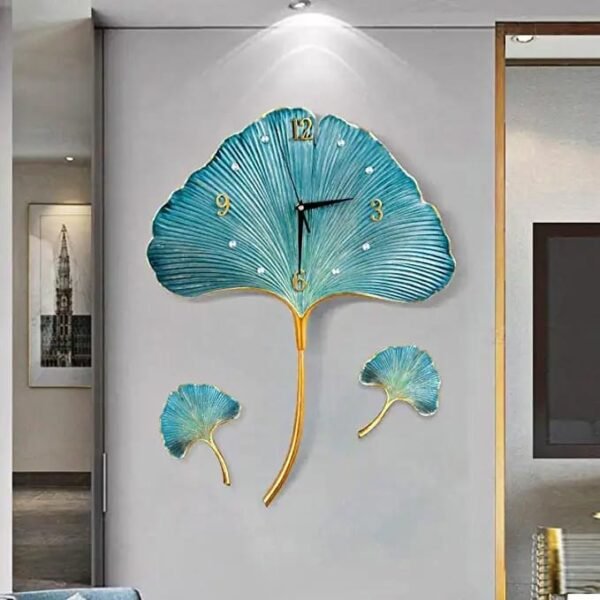 Blue Leaf Artistic Metal Wall Clock