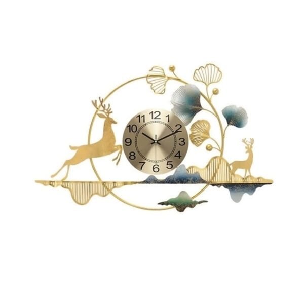 Golden Horizon Wall Clock with Deer Motif
