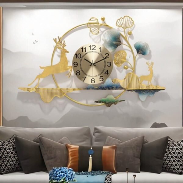 Golden Horizon Wall Clock with Deer Motif