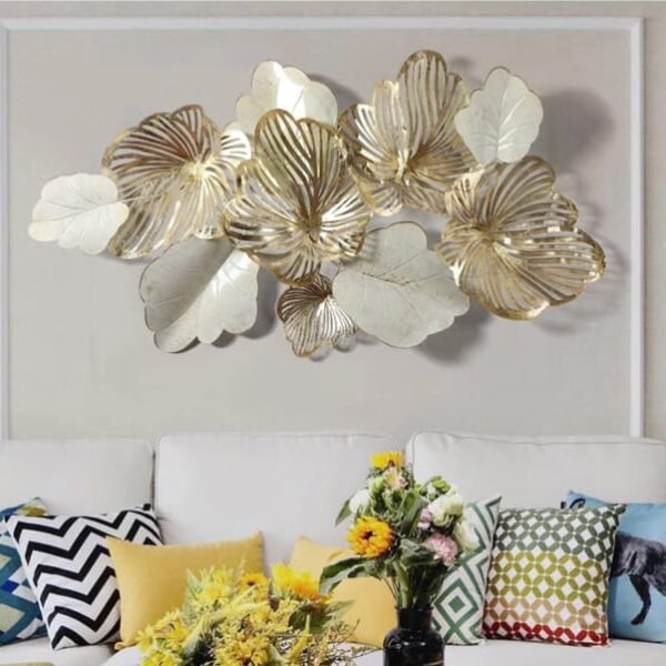 White & Gold Leaves Wall Sculpture