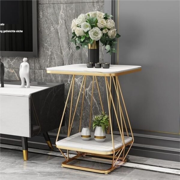 Astra Luxe Marble End Table – Dual-Tier Square