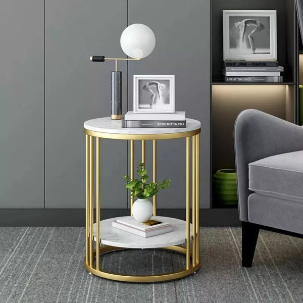Astra Marble Round Side Table with Storage Shelf