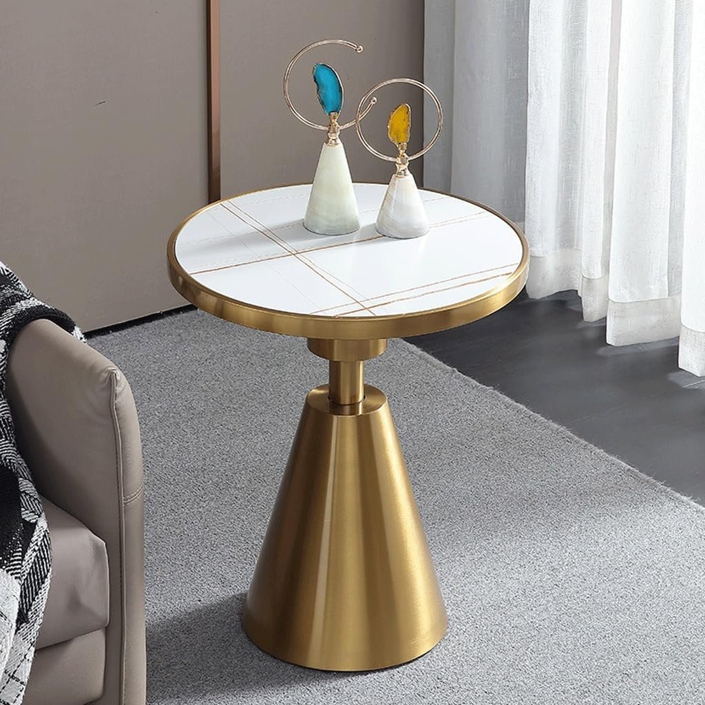 Aureo Luxe White Marble Side Table with Cone Base