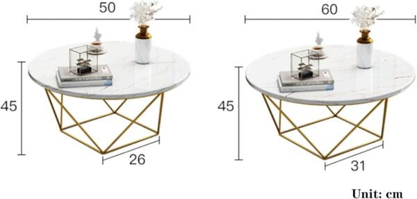 Aurora Luxe White Marble Coffee Table with Gold Geometric Base