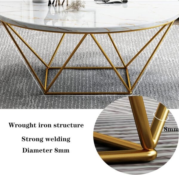 Aurora Luxe White Marble Coffee Table with Gold Geometric Base - Image 5