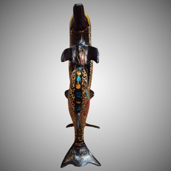Dancing Dolphin Pair – Handcrafted Brass Figurine with Vibrant Meenakari Art - Image 3
