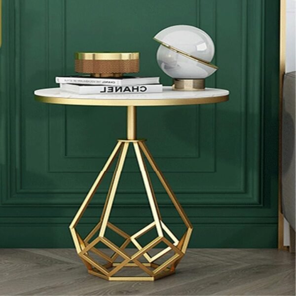 Luna Geo White Marble Side Table with Gold Sculptural Base