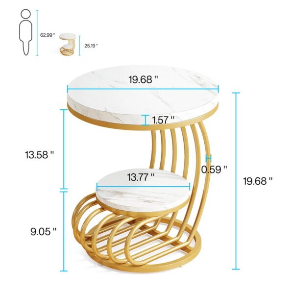 Luxury White & Gold Curved Marble Side Table - Image 3