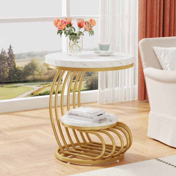 Luxury White & Gold Curved Marble Side Table