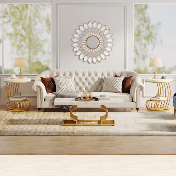 Luxury White & Gold Curved Marble Side Table - Image 4
