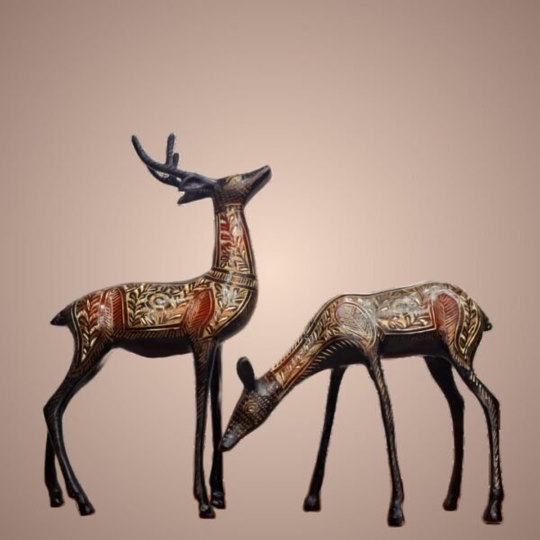 Majestic Brass Deer Pair – Handcrafted Meenakari Decorative Figurines