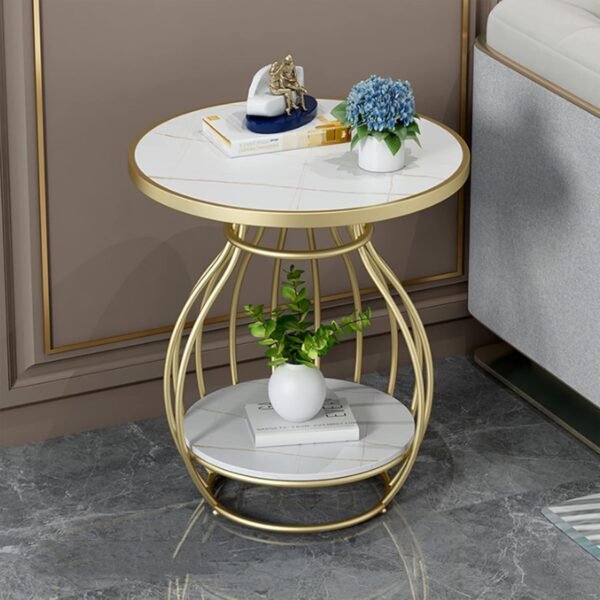 Virelle Gold Cage Marble Side Table - Image 2