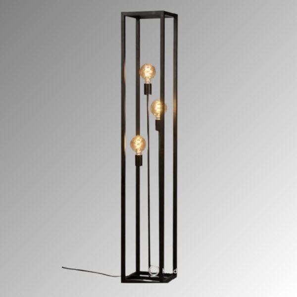 Black Iron Frame Modern Industrial Floor Lamp with 3 Edison Bulbs - Image 2
