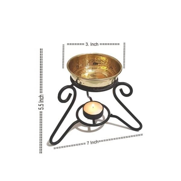 Brass Aroma Oil Diffuser with Iron Stand and Tealight Holder - Image 2