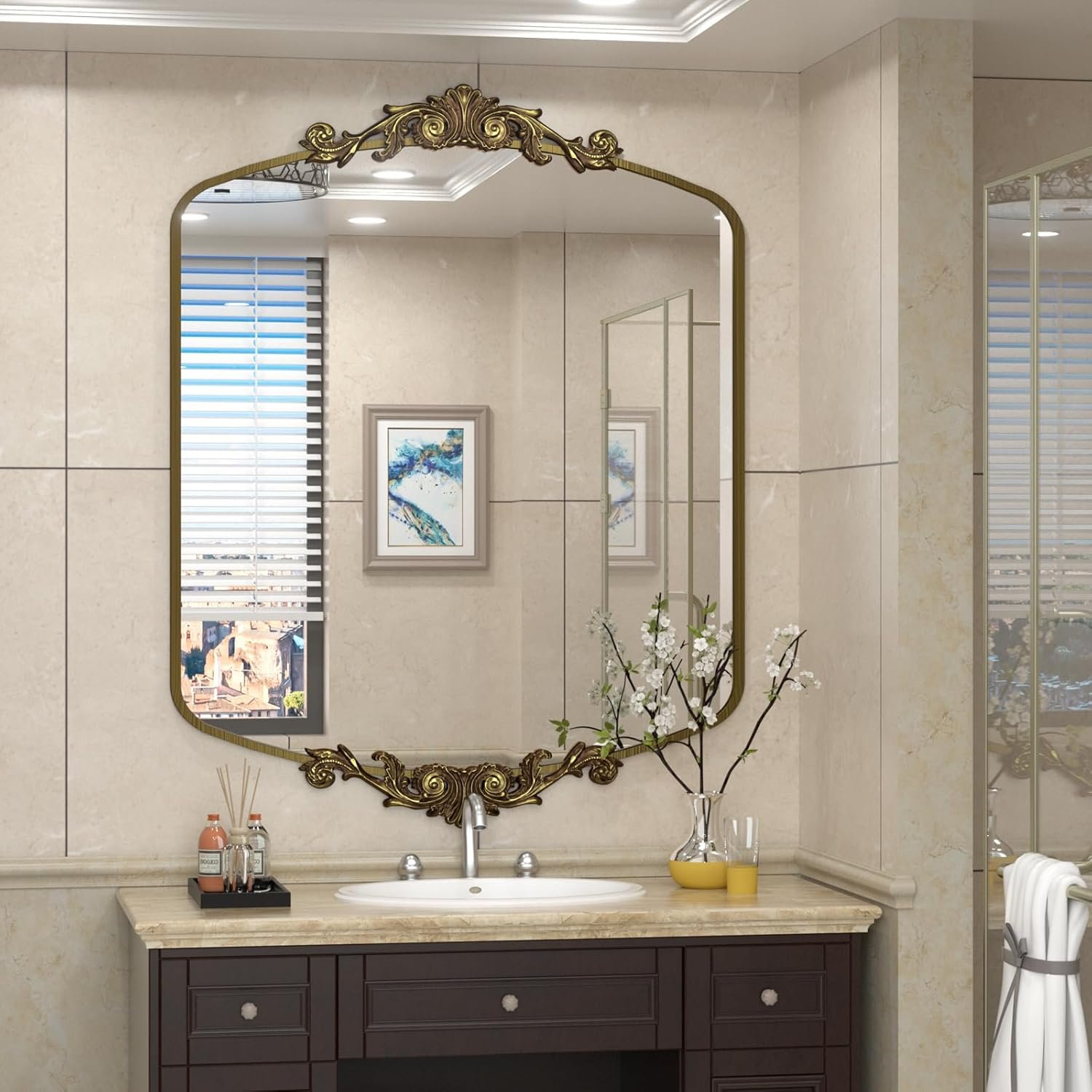 Gold Arched Metal Framed Mirror