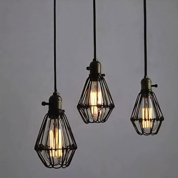 Industrial Vintage Cage Pendant Light Set of 3
