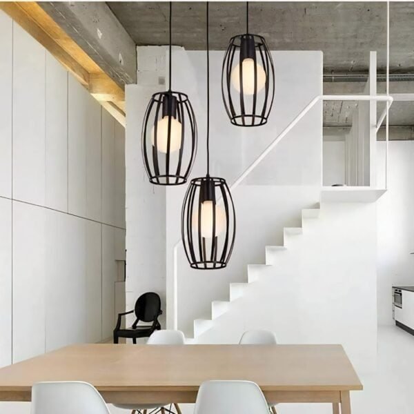 Modern Black Cage Pendant Hanging Light | 3 Light Cluster - Image 2