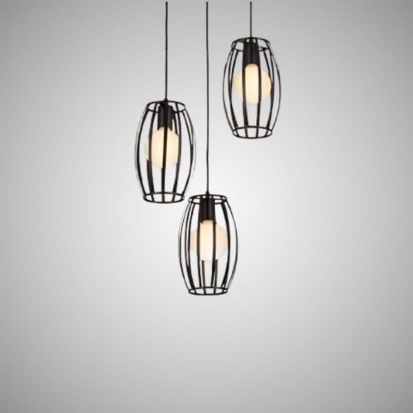 Modern Black Cage Pendant Hanging Light | 3 Light Cluster