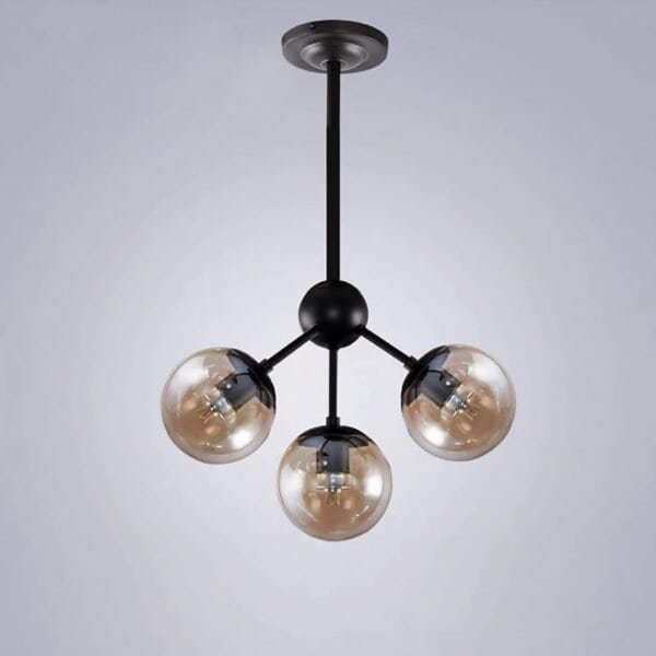 Modern Black Sputnik 3-Light Ceiling Pendant with Glass Globe Shades - Image 2
