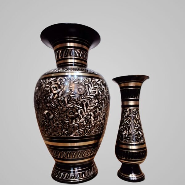 Hand-Etched Brass Flower Vases – Antique Pair