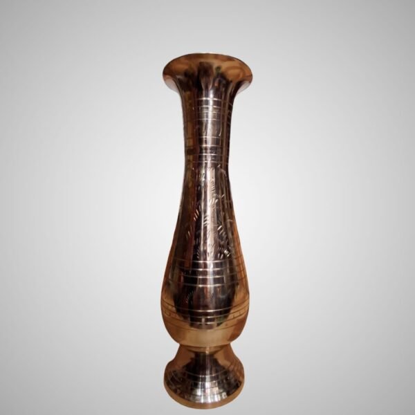 Tall Hand-Etched Brass Flower Vase | Antique Gold Finish