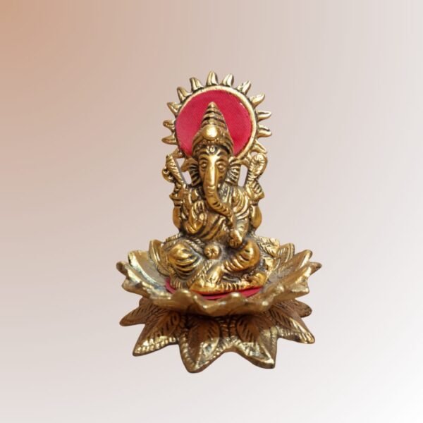 Brass Lakshmi Ganesh Idol Set with Copper Plate & Charan Paduka - Image 3