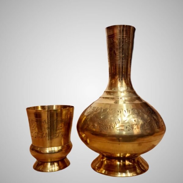 Handcrafted Brass Water Pot & Tumbler Set | Traditional Indian Design - Image 2