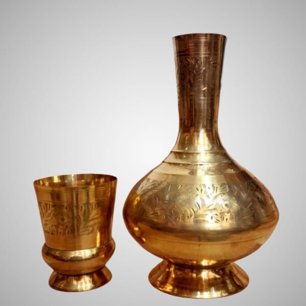Handcrafted Brass Water Pot & Tumbler Set | Traditional Indian Design