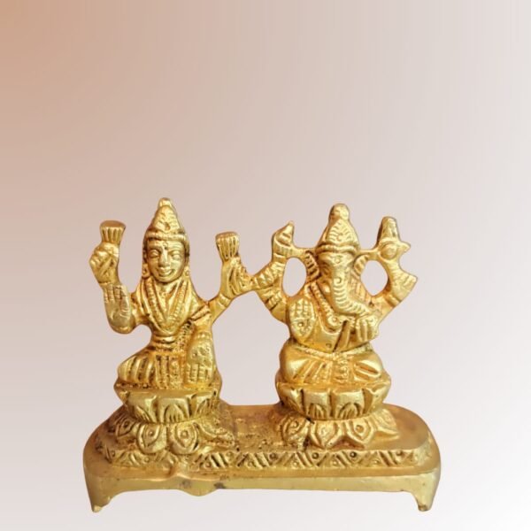 Brass Lakshmi Ganesh Idol – Twin Deity Sculpture on Single Base