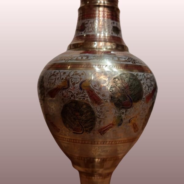 Brass Flower Vase with Peacock Design | Antique Gold Finish - Image 2