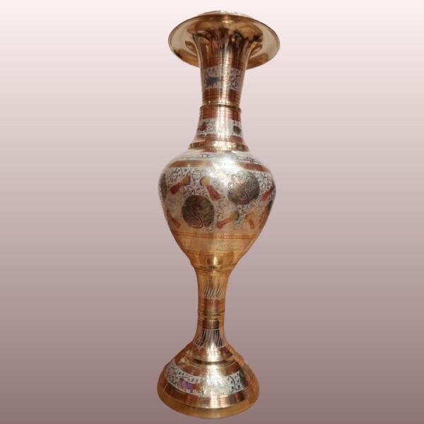 Brass Flower Vase with Peacock Design | Antique Gold Finish
