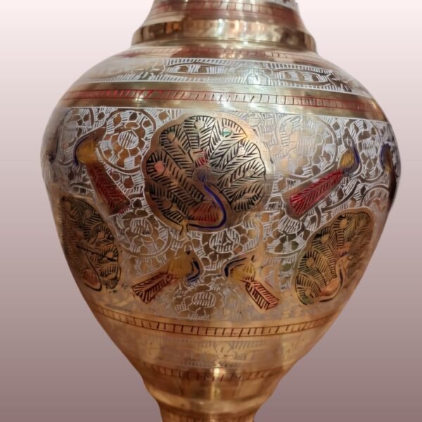 Brass Flower Vase with Peacock Design | Antique Gold Finish - Image 3