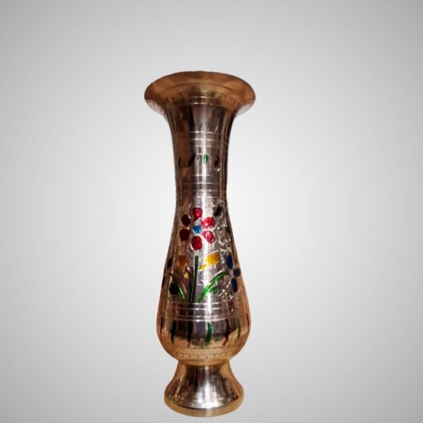 Hand-Enameled Brass Flower Vase | Floral Inlay Design