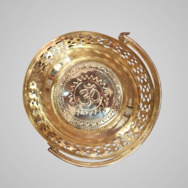 Brass Basket with Om Engraving & Handle - Image 2