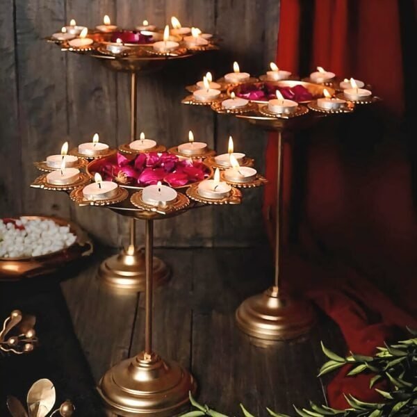 Golden Diya Urli Stand – Set of 3 Decorative Stands for Diwali & Home Décor