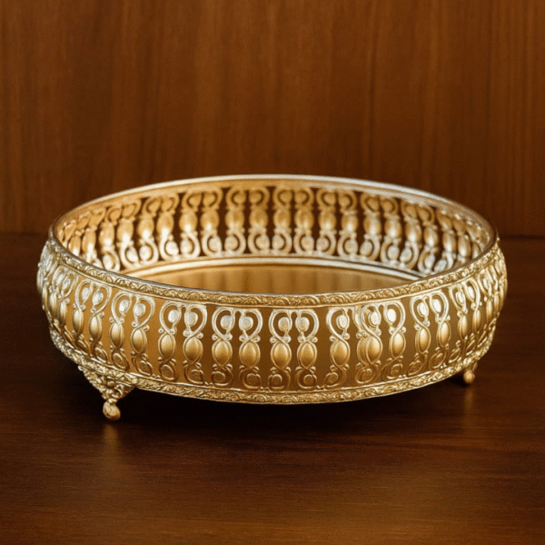 Gold Metal Decorative Tray – Festive Gift Hamper Basket for Home Decor & Diwali