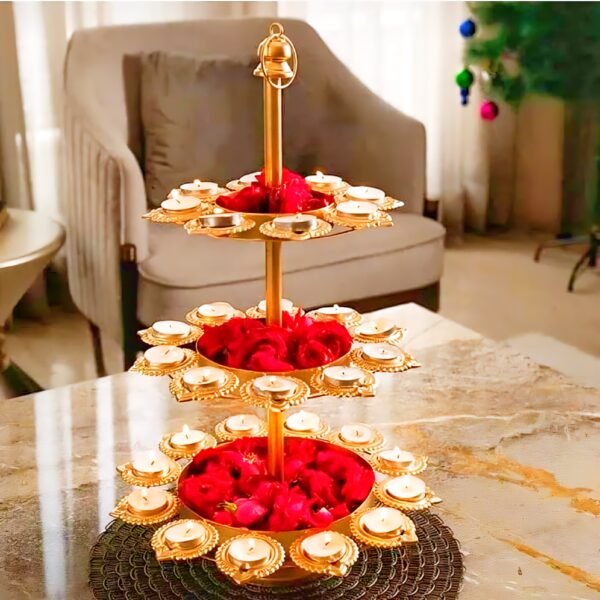 3-Layer Lotus Stand Urli Diya – For Home, Office & Diwali Décor